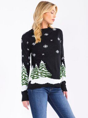 Tres Chic Christmas Tree Winter Snowflake Pullover Sweater M NWOT